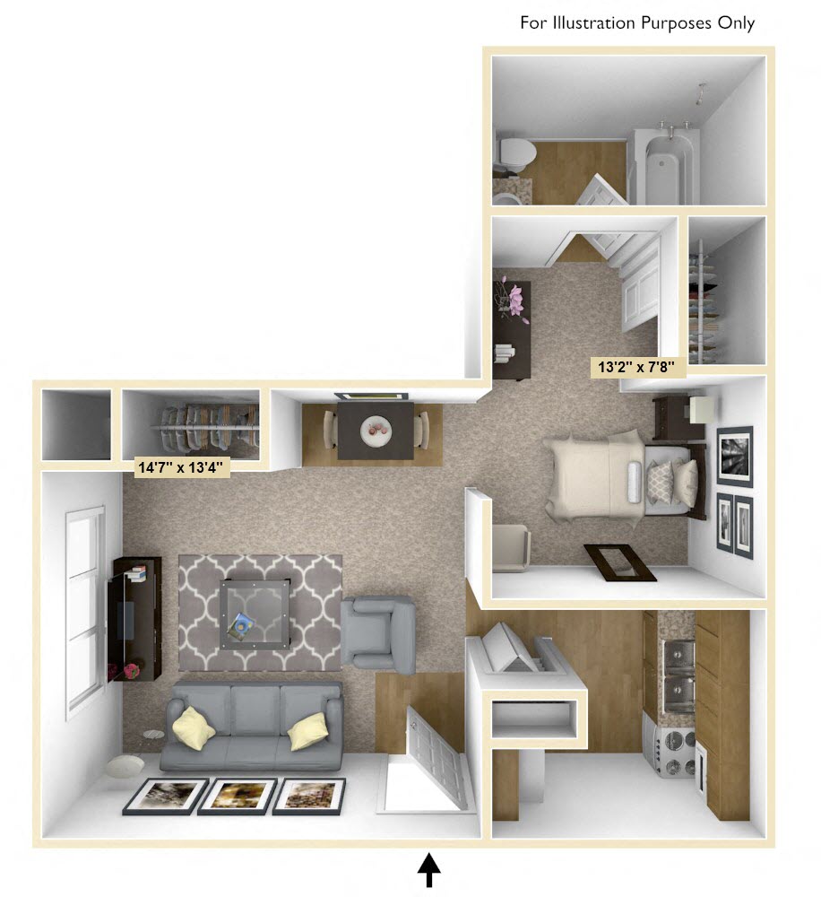 Floor plan for studio, 1 bath, 391 sqft